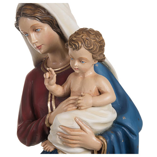 Statue of the Virgin Mary with Baby Jesus and red and blue cape in fibreglass 85 cm for EXTERNAL USE 6