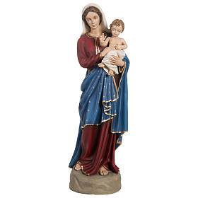 Vierge à l'enfant manteau bleu rouge fibre de verre 85 cm POUR EXTÉRIEUR