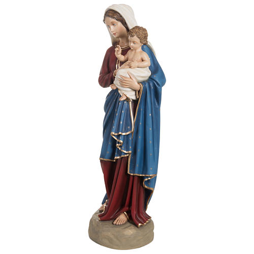 Vierge à l'enfant manteau bleu rouge fibre de verre 85 cm POUR EXTÉRIEUR 5
