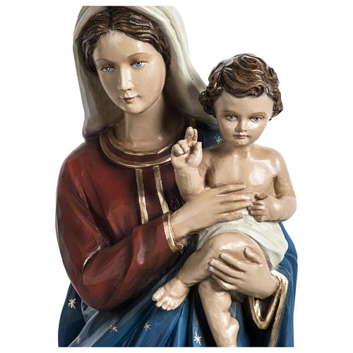 Statue of the Virgin Mary with Baby Jesus and red and blue drape in fibreglass 60 cm for EXTERNAL USE 2