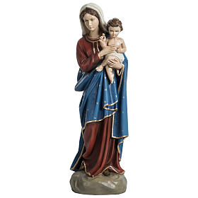 Statue Vierge à l'enfant 60 cm fibre de verre veste rouge bleu POUR EXTÉRIEUR