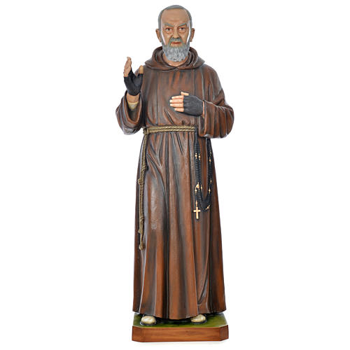 Statue of St. Pio in coloured fibreglass 175 cm for EXTERNAL USE 1