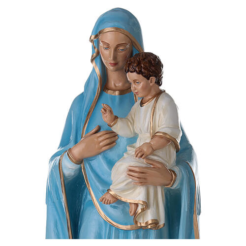 Statue of the Virgin Mary with Baby Jesus and sky blue cape in fibreglass 130 cm for EXTERNAL USE 2