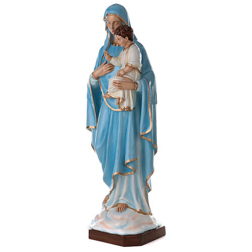 Statue of the Virgin Mary with Baby Jesus and sky blue cape in fibreglass 130 cm for EXTERNAL USE 3