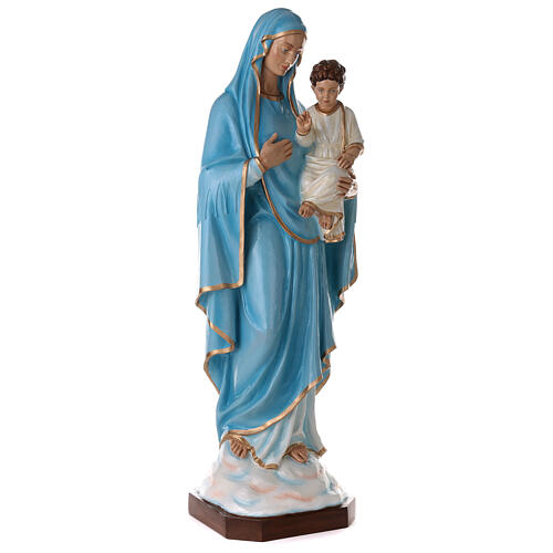 Statue of the Virgin Mary with Baby Jesus and sky blue cape in fibreglass 130 cm for EXTERNAL USE 5