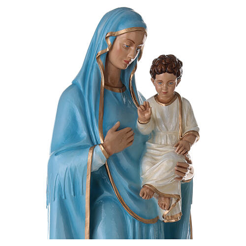 Statue of the Virgin Mary with Baby Jesus and sky blue cape in fibreglass 130 cm for EXTERNAL USE 6