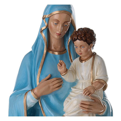 Statue of the Virgin Mary with Baby Jesus and sky blue cape in fibreglass 130 cm for EXTERNAL USE 7