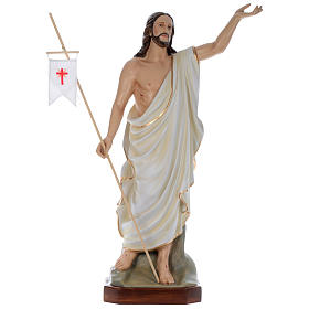 Resurrection Jesus Statue with Flag, 130 cm in painted fiberglass, FOR OUTDOORS