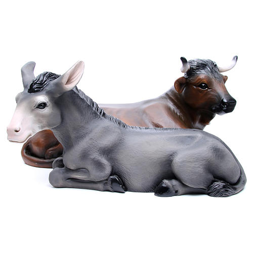 Ox and Donkey in painted fibreglass 100 cm for EXTERNAL USE 1