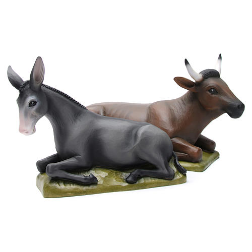 Ox and Donkey in painted fibreglass 80 cm for EXTERNAL USE 1