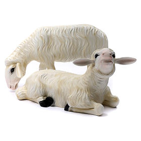 Deux moutons pour Nativité 80 cm en fibre de verre POUR EXTÉRIEUR
