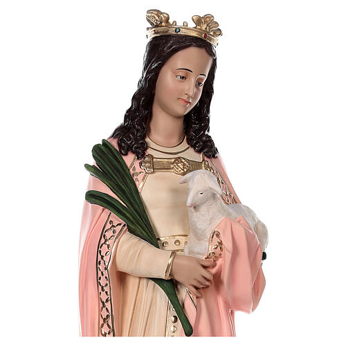 Statue of St. Agnes in fibreglass with lamb and palm tree branch 110 cm 2