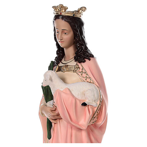 Statue of St. Agnes in fibreglass with lamb and palm tree branch 110 cm 4