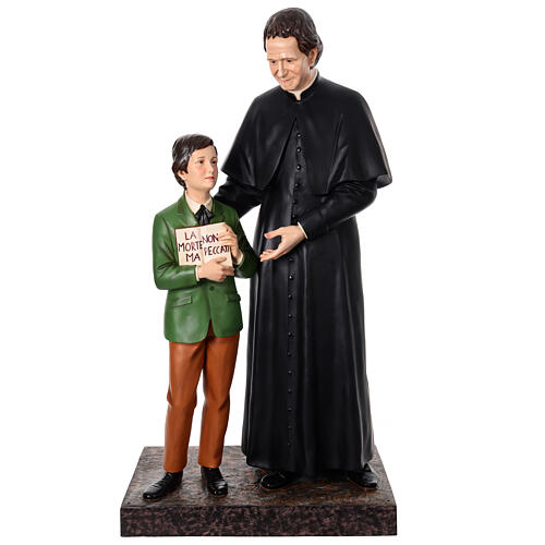 Estatua San Juan Bosco con Domingo Savio 170 cm fibra de vidrio ojos de cristal 1