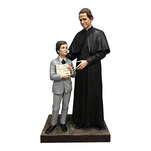 Statue Saint Jean Bosco et Saint Dominique Savio 170 cm fibre de verre avec oeil de verre 1