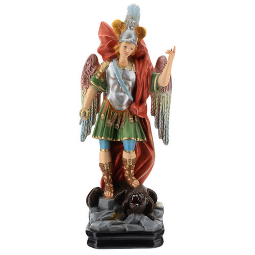 St Michael statue with sword, colored resin 45 cm 1