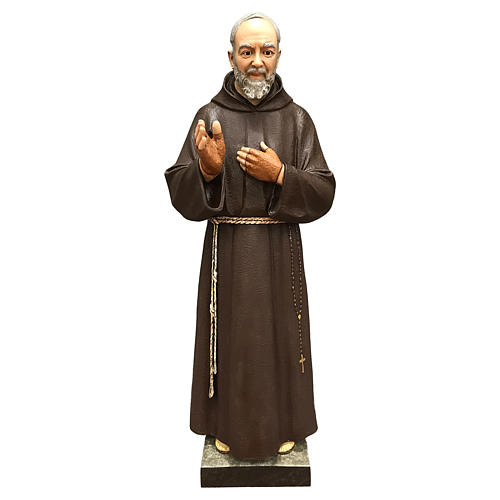 Imagem São Padre Pio de Pietrelcina olhos de vidro 110 cm Fibra de Vidro Pintada 1