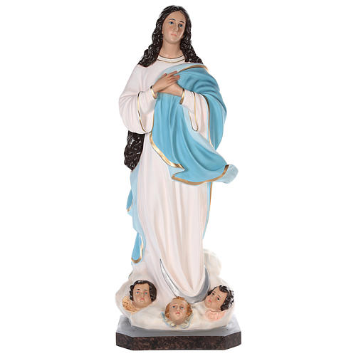 Statue of Our Lady of Assumption by Murillo in painted fibreglass with glass eyes 155 cm 1