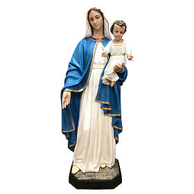 Statue of the Virgin Mary with baby in painted fibreglass with glass eyes 170 cm