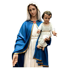 Statue of the Virgin Mary with baby in painted fibreglass with glass eyes 170 cm