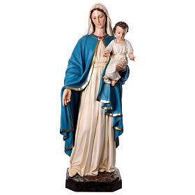 Statue of the Virgin Mary with baby in painted fibreglass with glass eyes 170 cm