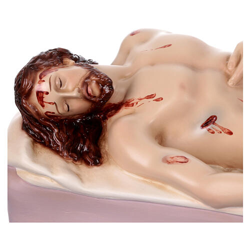 Imagem Nosso Senhor Jesus Cristo morto 50 cm fibra de vidro pintada com olhos de vidro 2