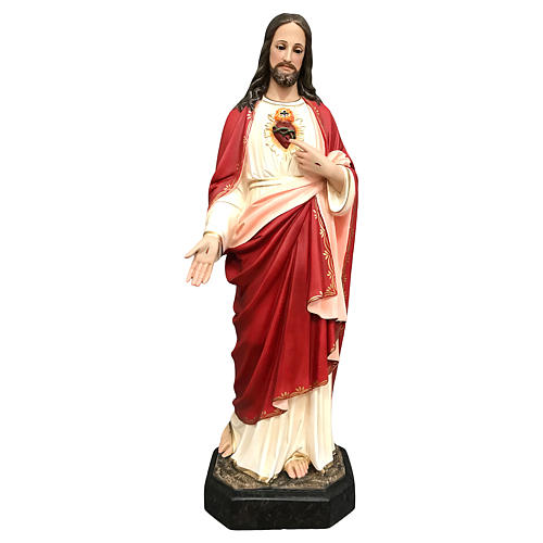 Statua Gesù Sacro Cuore 85 cm vetroresina dipinta occhi vetro 1