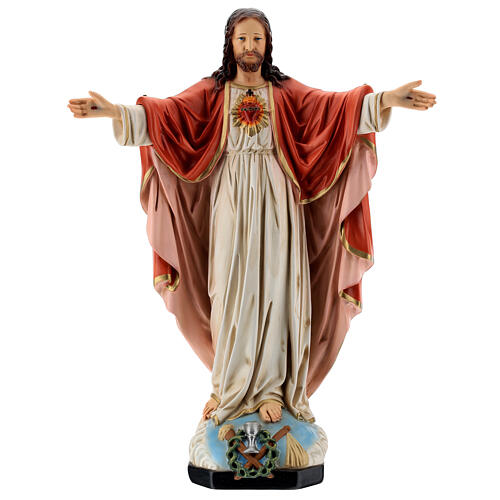 Statue Sacré-Coeur de Jésus bras ouverts 40 cm résine peinte 1