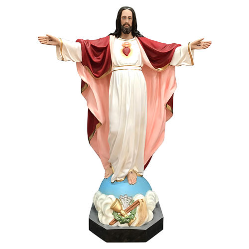 Estatua Jesús Sagrado Corazón brazos abiertos 85 cm fibra de resina pintada 1