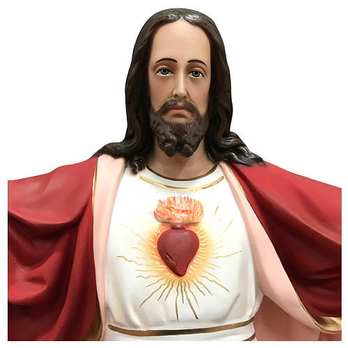 Estatua Jesús Sagrado Corazón brazos abiertos 85 cm fibra de resina pintada 2