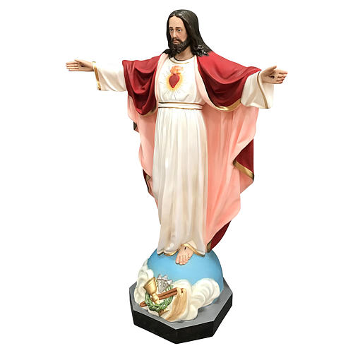 Estatua Jesús Sagrado Corazón brazos abiertos 85 cm fibra de resina pintada 3