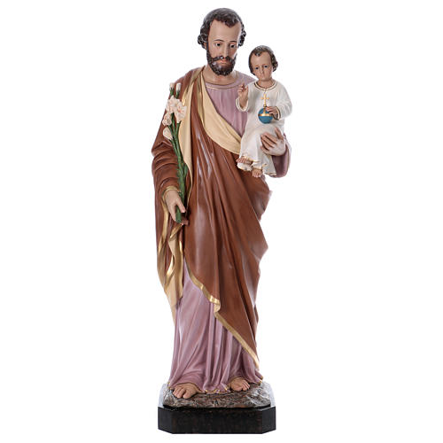 Heiliger Josef mit Kind 110cm bemalten Fiberglas Kristall Augen 1