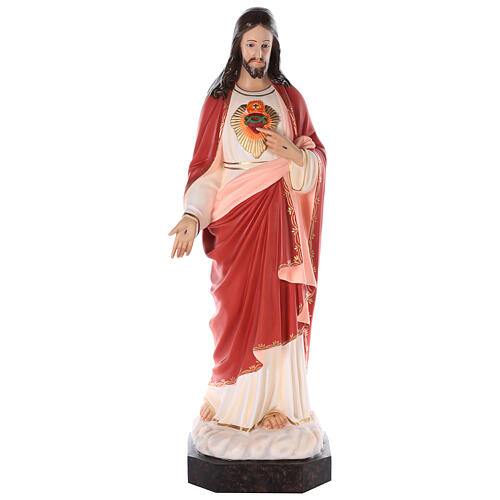 Sacred Heart of Jesus statue 110 cm, in colored fiberglass with glass eyes 1