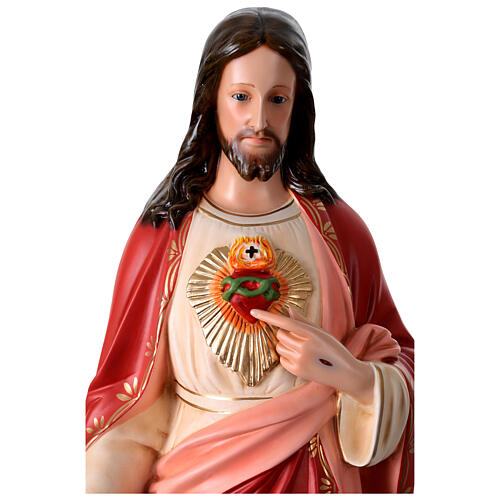 Sacred Heart of Jesus statue 110 cm, in colored fiberglass with glass eyes 3