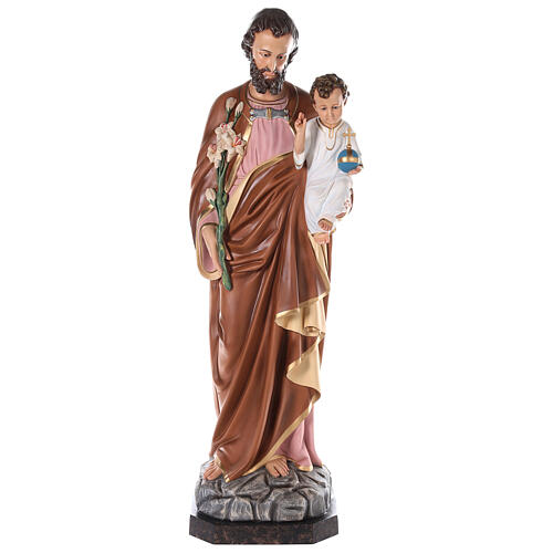 Statue Saint Joseph fibre de verre colorée 130 cm yeux verre 1