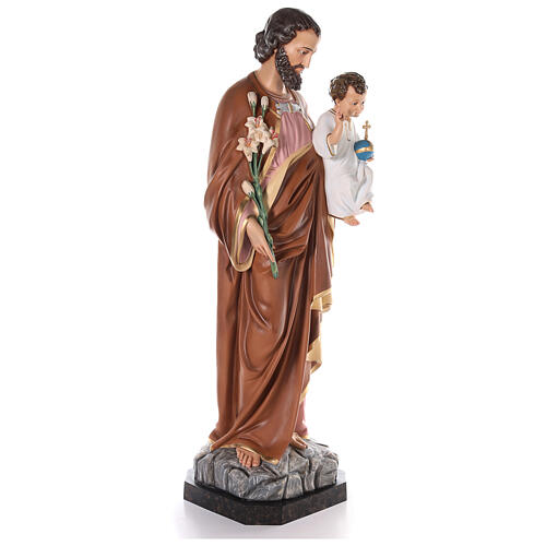 Statue Saint Joseph fibre de verre colorée 130 cm yeux verre 3