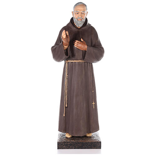 St Pio statue 180 cm, in colored fiberglass with glass eyes 1