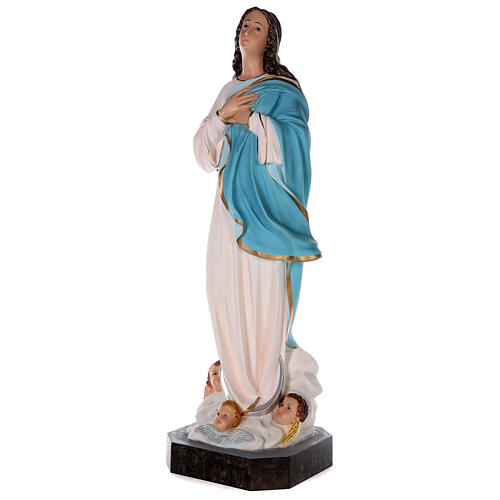 Estatua Virgen Murillo fibra de vidrio coloreada 105 cm ojos vidrio 3