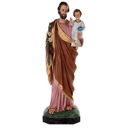 Statue of St Joseph in colored fiberglass, 100 cm crystal eyes 1