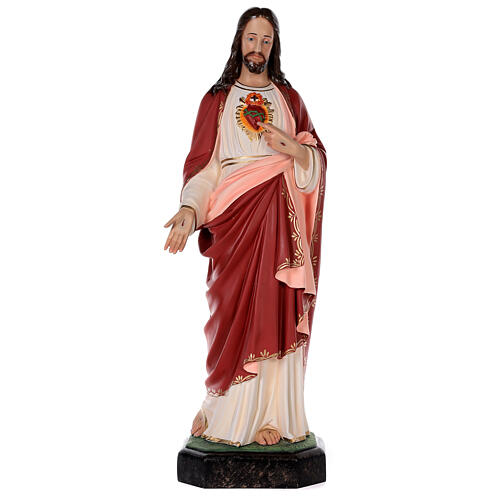 Estatua Jesús Sagrada Corazón fibra de vidrio coloreada 85 cm ojos vidrio 1