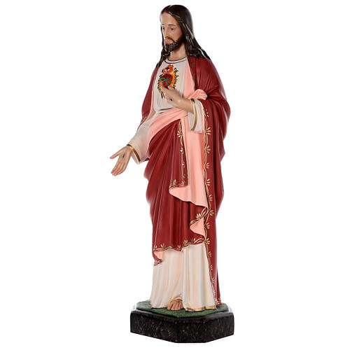 Estatua Jesús Sagrada Corazón fibra de vidrio coloreada 85 cm ojos vidrio 3