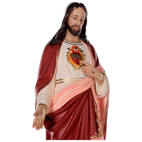 Estatua Jesús Sagrada Corazón fibra de vidrio coloreada 85 cm ojos vidrio 4