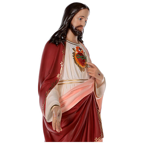Estatua Jesús Sagrada Corazón fibra de vidrio coloreada 85 cm ojos vidrio 6