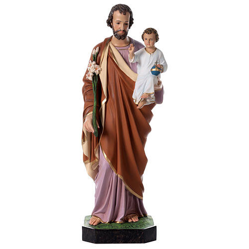 Saint Joseph avec Enfant 85 cm fibre de verre colorée yeux verre 1