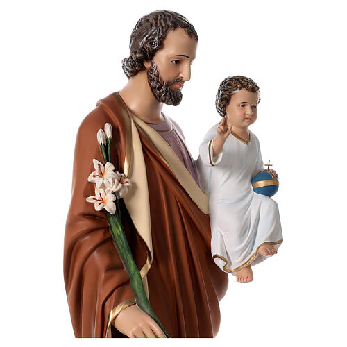 Saint Joseph avec Enfant 85 cm fibre de verre colorée yeux verre 4
