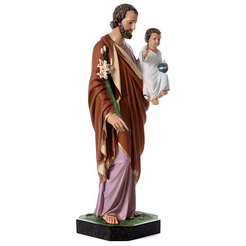 Saint Joseph avec Enfant 85 cm fibre de verre colorée yeux verre 5