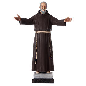 Święty Ojciec Pio, 115 cm, otwarte ramiona, włókno szklane, malowana, szklane oczy