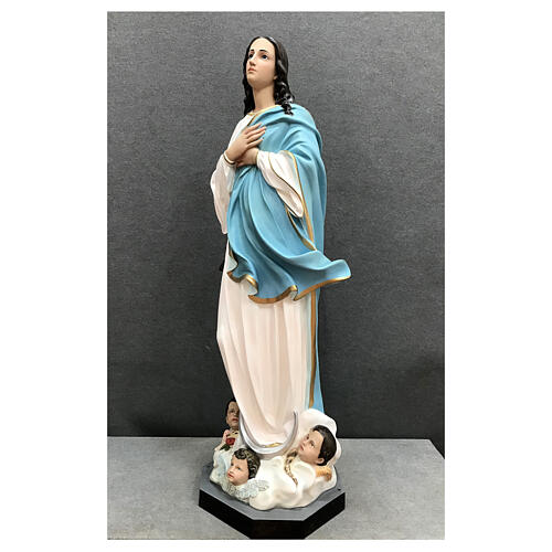 Statue aus Glasfaser Mariä Himmelfahrt mit Engelchen nach Murillo, 130 cm 3