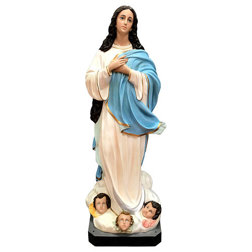 Estatua Virgen María del Murillo angelitos 155 cm fibra de vidrio pintada 1