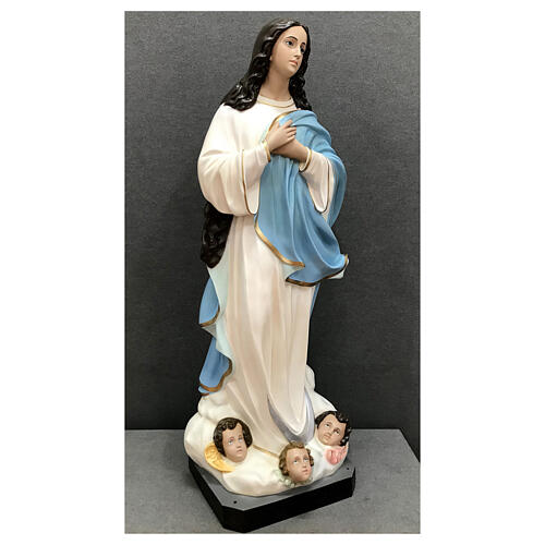 Statua Madonna Assunta Murillo angioletti 155 cm vetroresina dipinta 4